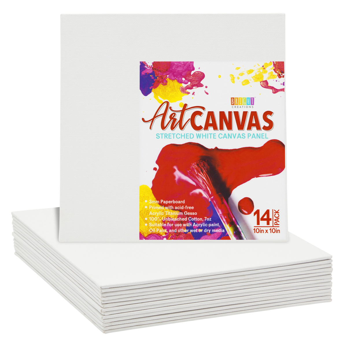 14-Pack Art Canvas, 10x10-Inch Stretched White Canvas Panel, 3mm